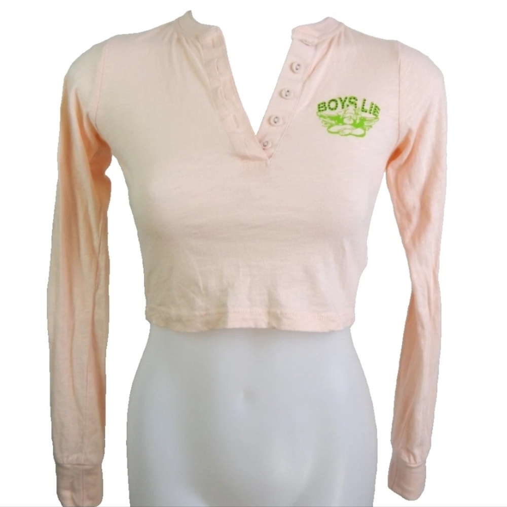 Boys Lie Rhinestoned Crop Henley